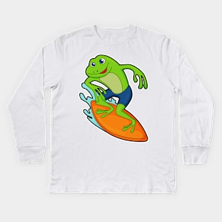 Frog as Surfer with Surfboard Kids Long Sleeve T-Shirt